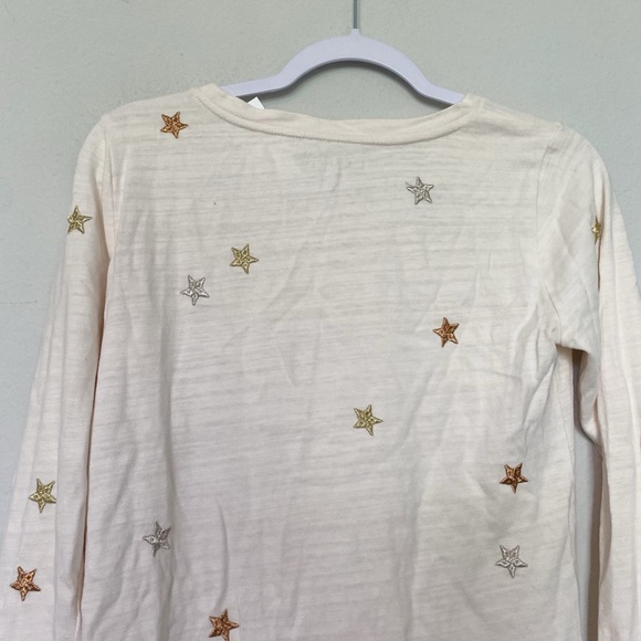 LOFT Shimmer Star Cream Sweatshirt Embroidered Star Metallic Holiday Sz XS NWT - Picture 7 of 8